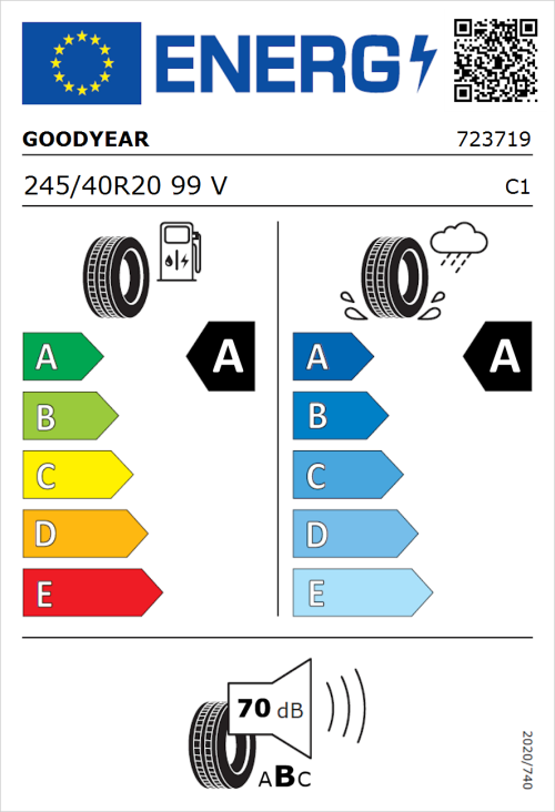 Tyre Label for Goodyear EfficientGrip Performance 2 245/40R20 99V